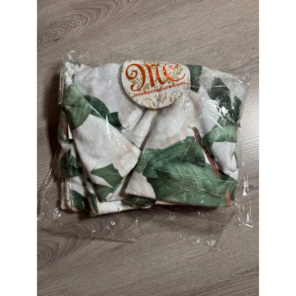 Minky Couture White Camellia Floral Plush Pillowcase Green Leaves Botanical